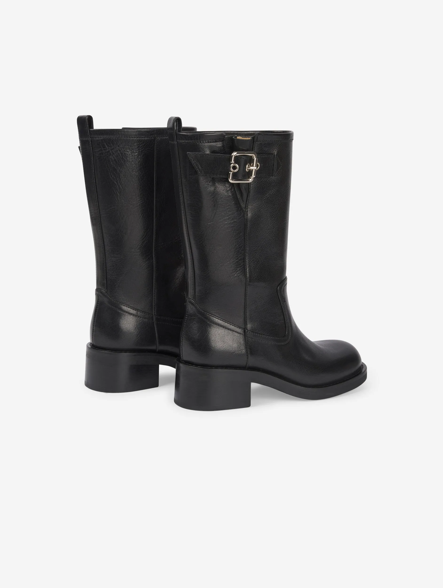 short black leather biker boots