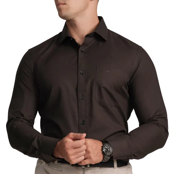 Slim Fit Full Sleeve Stripe Formal Shirt with French Placket-Coffee