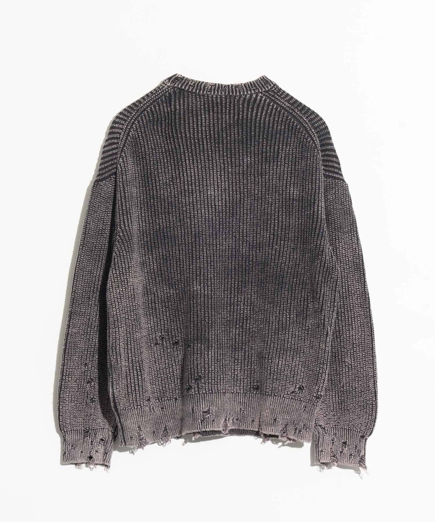 Snow Wash Damaged Prime-Over Crew Neck Knit Pullover