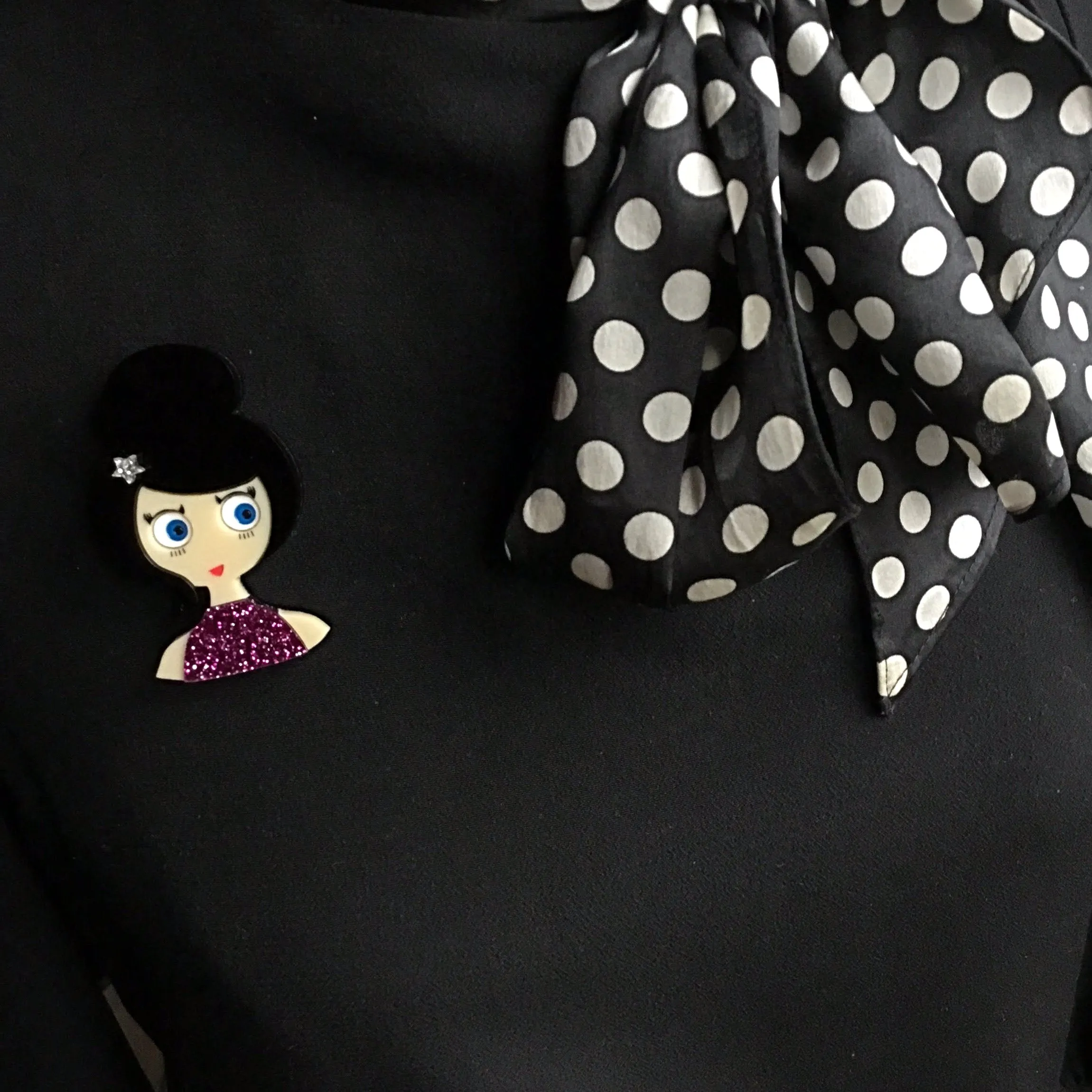 SOFIA Acrylic Brooch, pink glitter dress and silver star hair clip