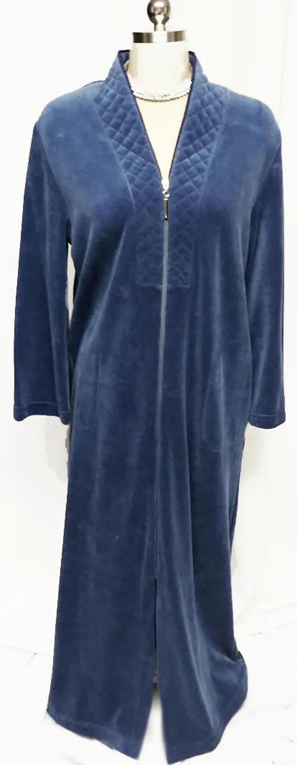 SOLD - NEW - DIAMOND TEA LUXURIOUS ZIP UP FRONT COTTON BLEND VELOUR ROBE IN INDIGO - SIZE MEDIUM - ONLY 1 IN STOCK IN THIS SIZE & COLOR -  WOULD MAKE A WONDERFUL CHRISTMAS GIFT!