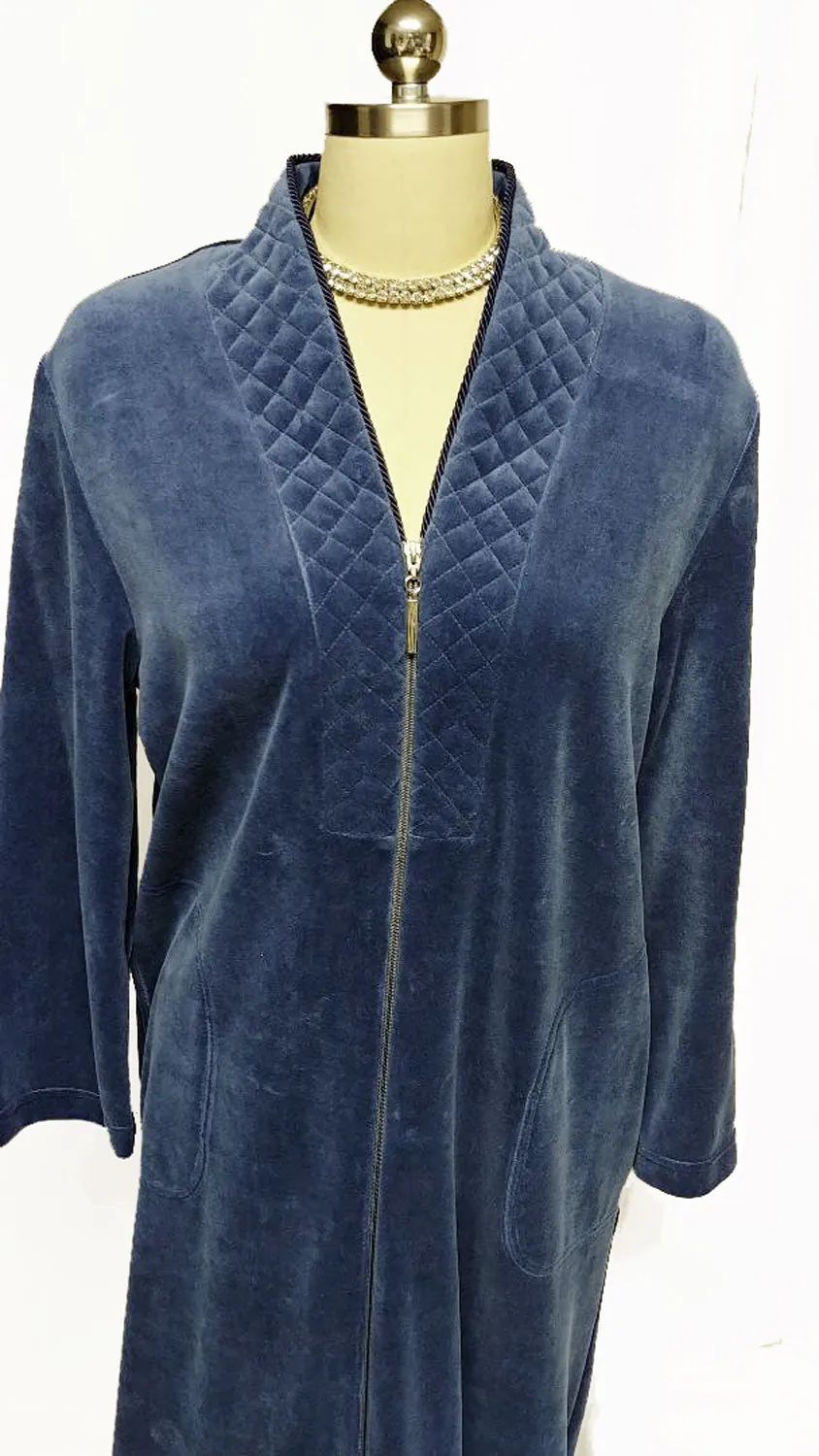 SOLD - NEW - DIAMOND TEA LUXURIOUS ZIP UP FRONT COTTON BLEND VELOUR ROBE IN INDIGO - SIZE MEDIUM - ONLY 1 IN STOCK IN THIS SIZE & COLOR -  WOULD MAKE A WONDERFUL CHRISTMAS GIFT!