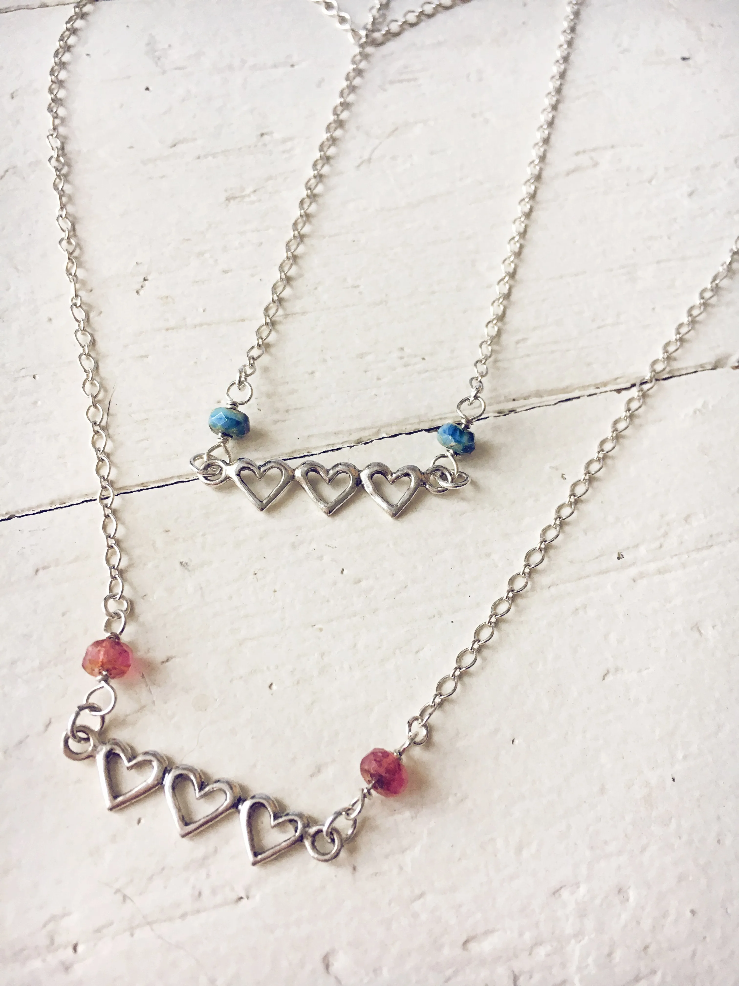 sterling silver triple 3 heart bar necklace