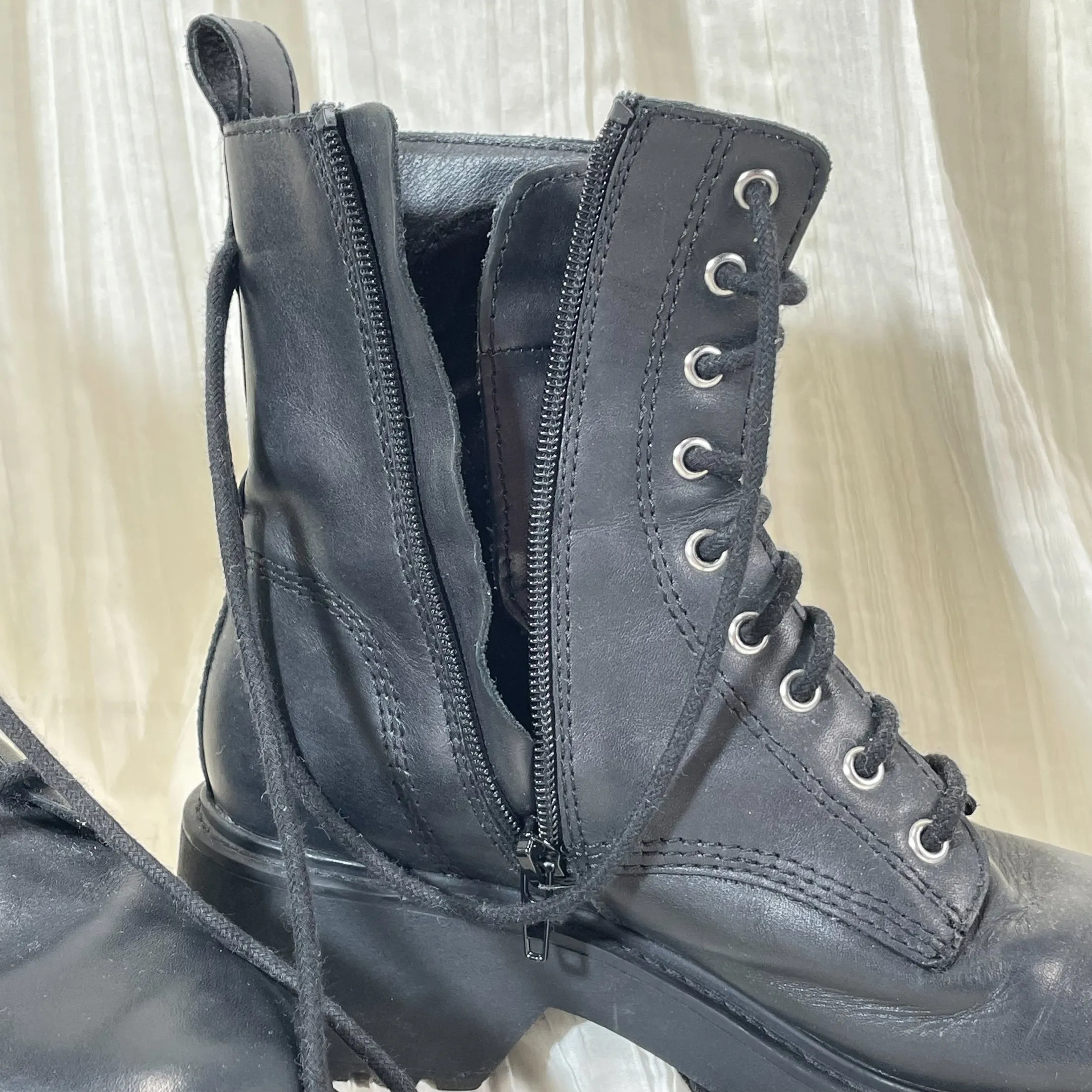 Steve Madden Black Leather Lace Up Combat Boots, Grunge Punk Boots 7 1/2