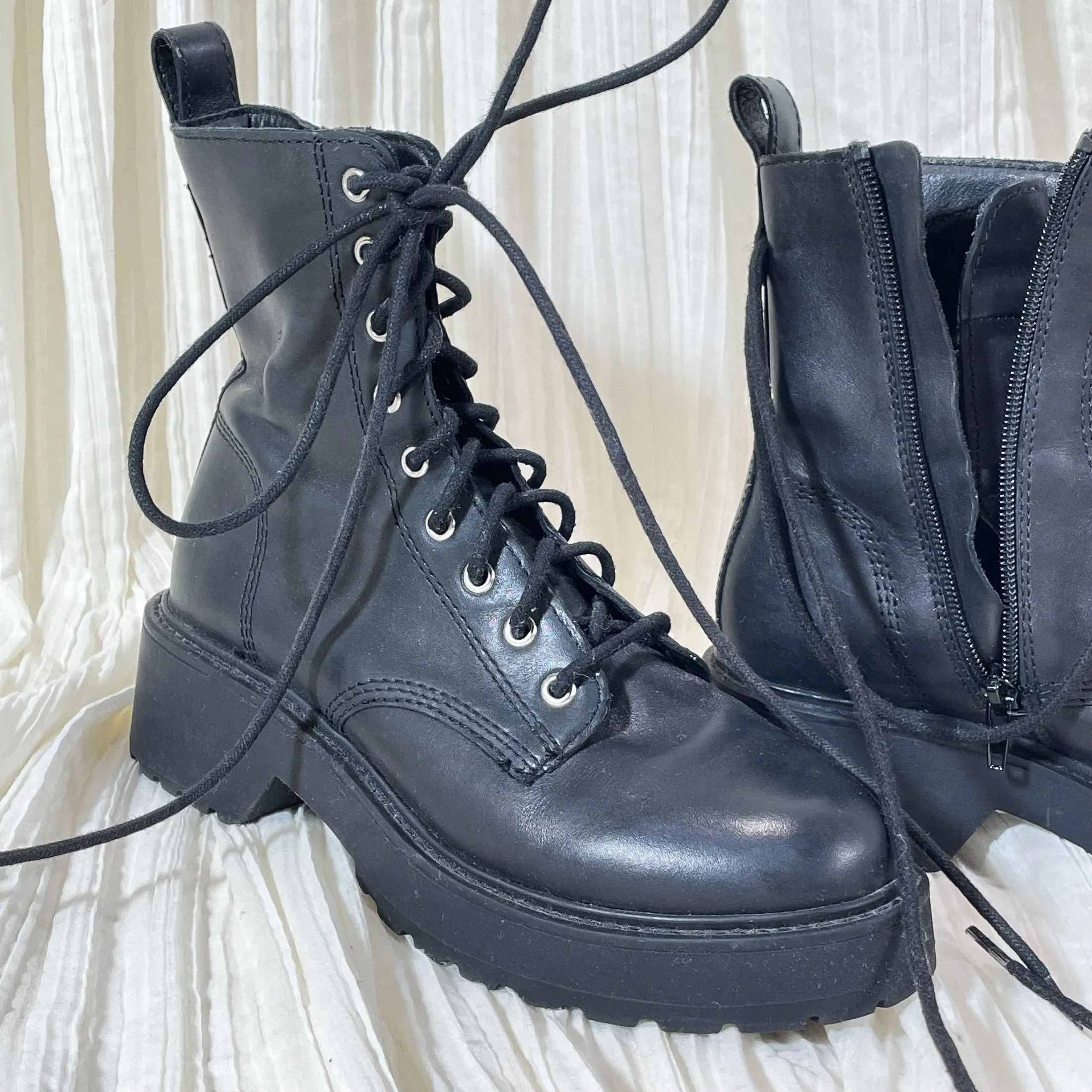 Steve Madden Black Leather Lace Up Combat Boots, Grunge Punk Boots 7 1/2