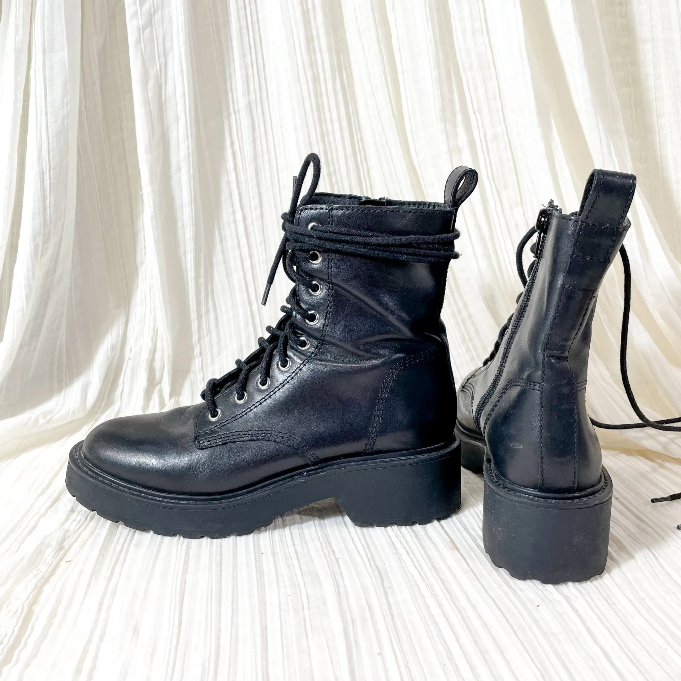 Steve Madden Black Leather Lace Up Combat Boots, Grunge Punk Boots 7 1/2