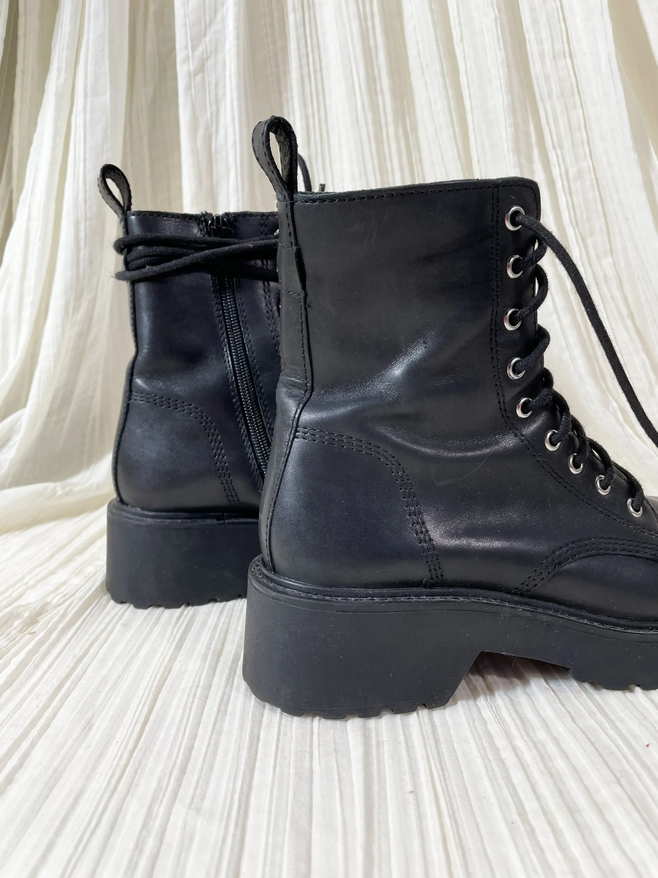 Steve Madden Black Leather Lace Up Combat Boots, Grunge Punk Boots 7 1/2