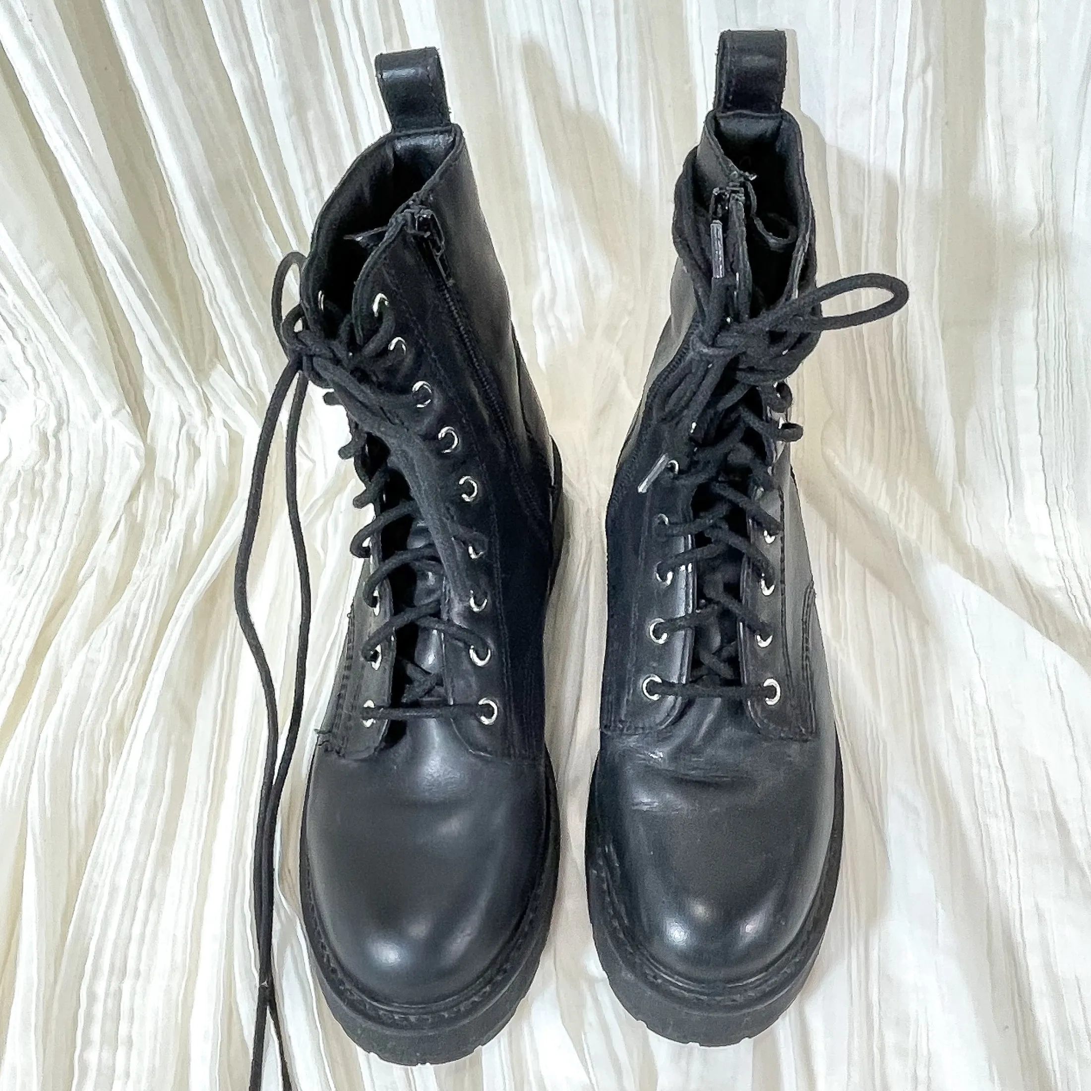 Steve Madden Black Leather Lace Up Combat Boots, Grunge Punk Boots 7 1/2