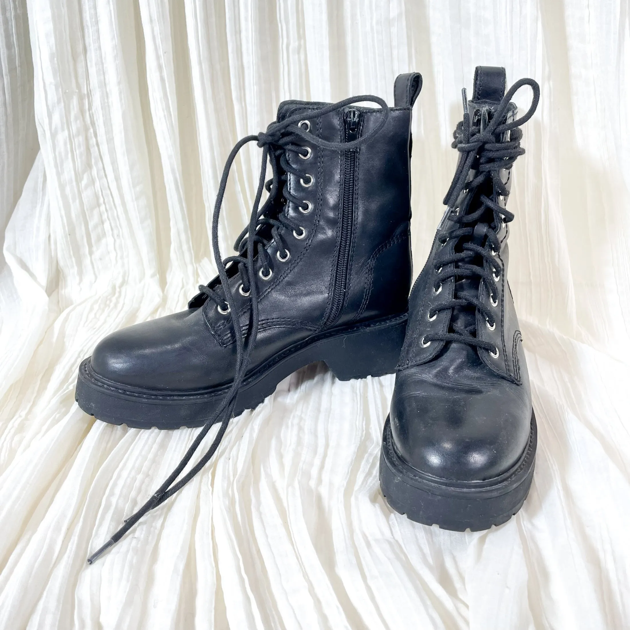 Steve Madden Black Leather Lace Up Combat Boots, Grunge Punk Boots 7 1/2