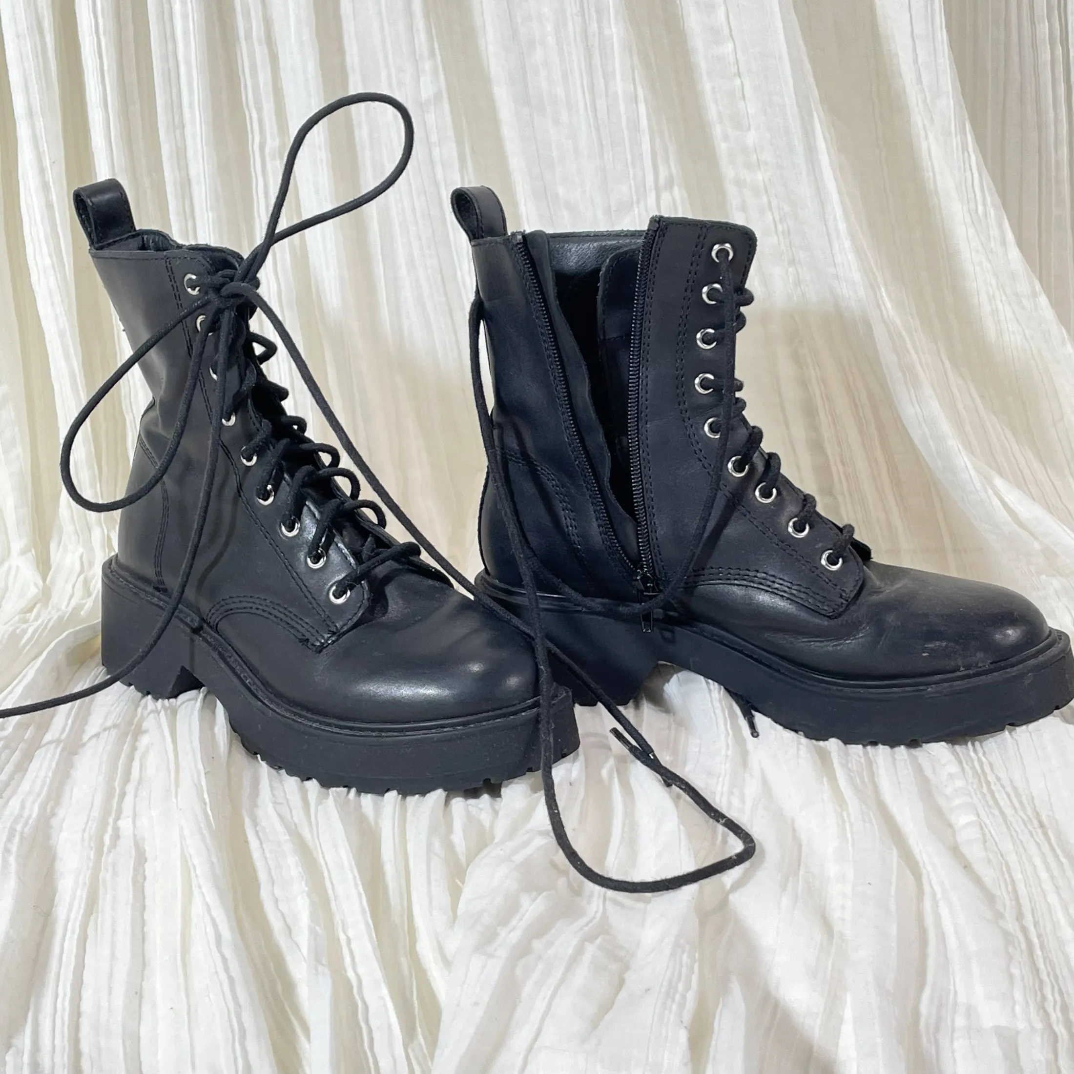 Steve Madden Black Leather Lace Up Combat Boots, Grunge Punk Boots 7 1/2