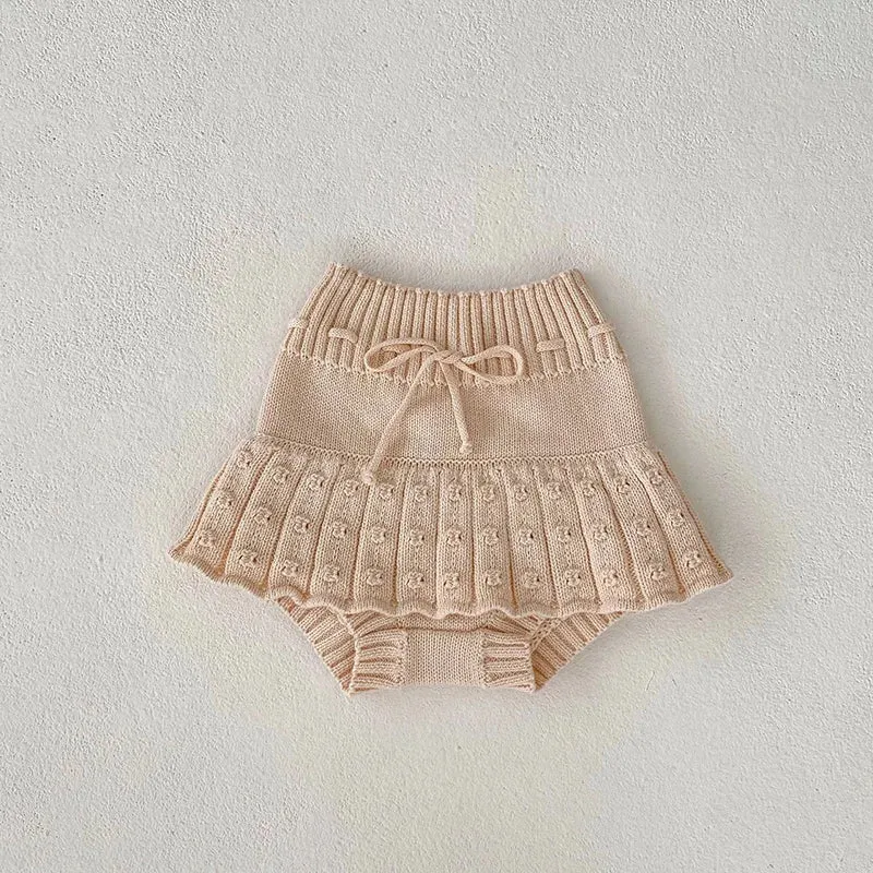 Stripe Knit Cardigan and Beige Bloomers Set for Girls