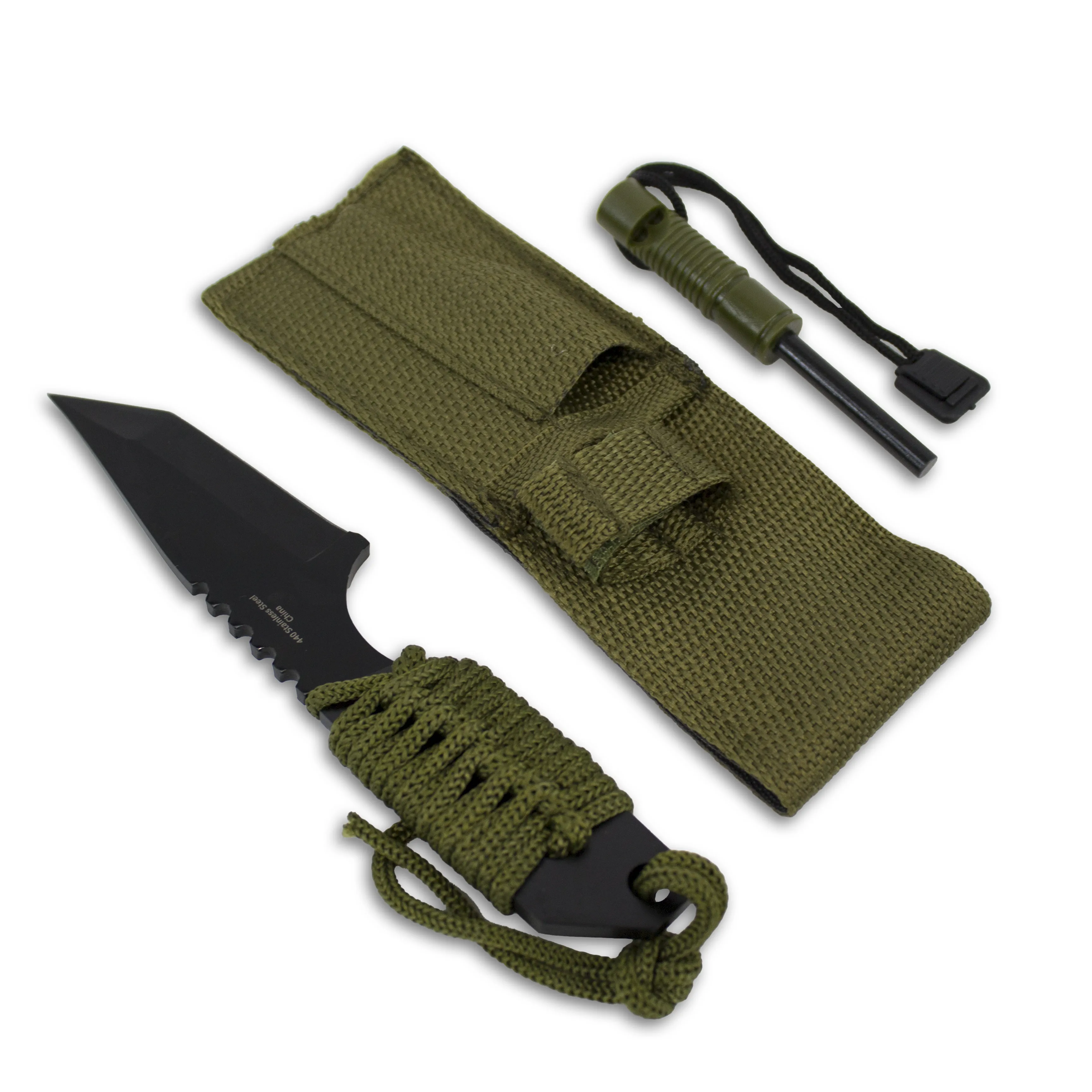 Tanto Style Paracord Survival Knife with Ferro Rod