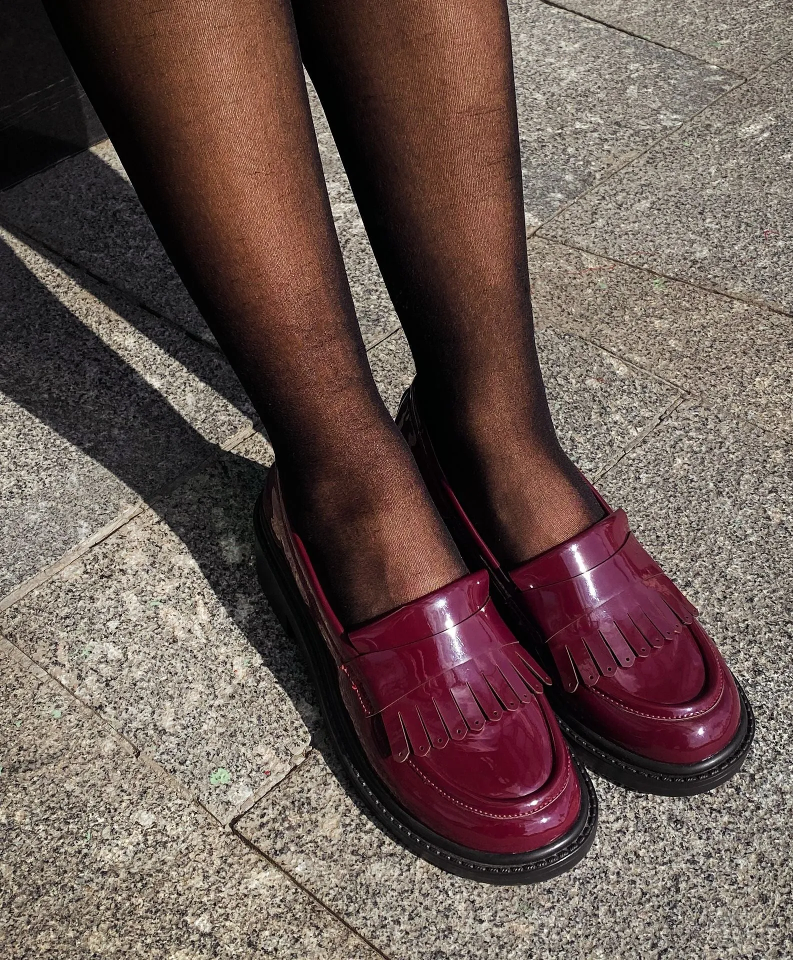 Tasseled Leather Loafers Burgundy