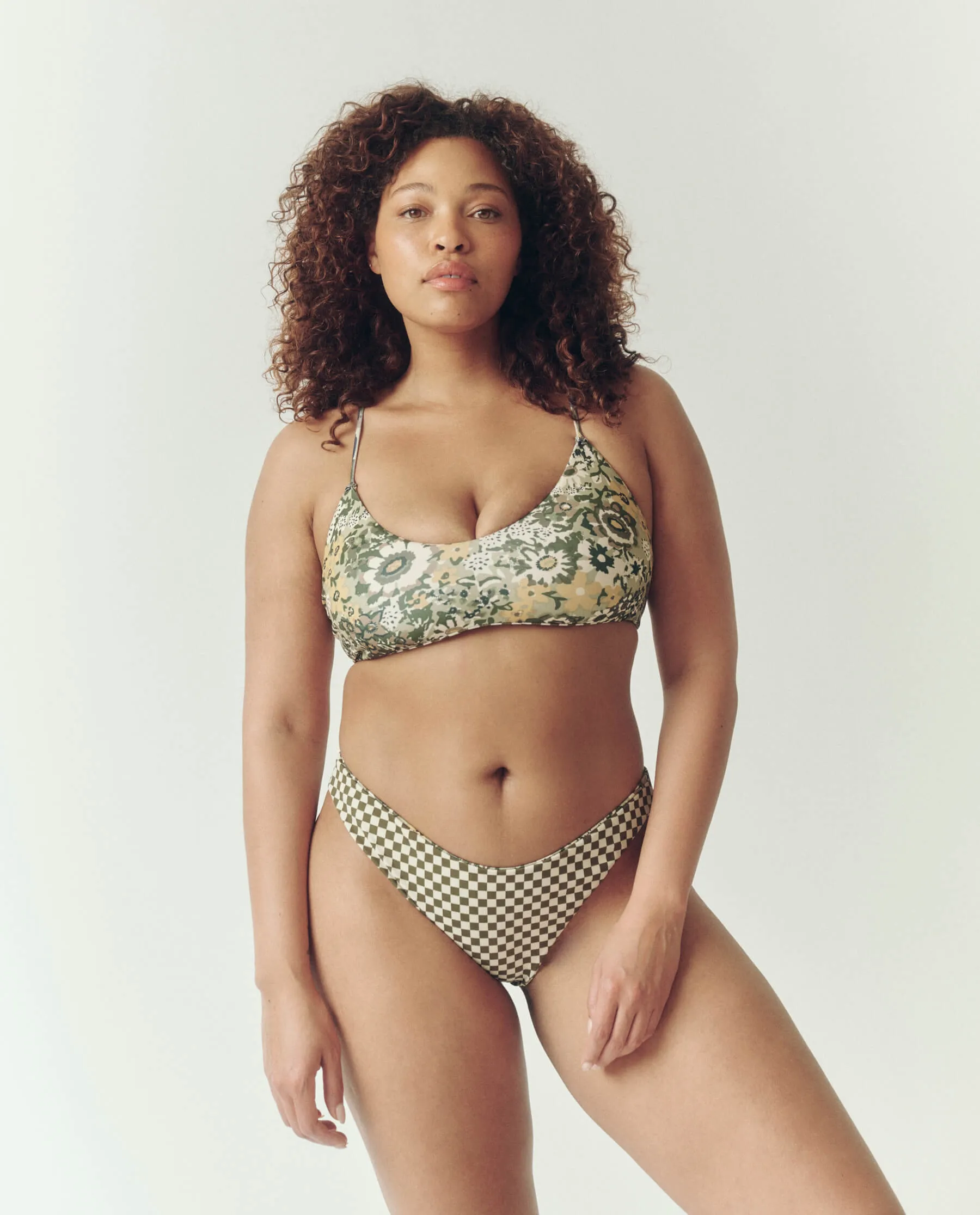 The Reversible Cheeky Brief. -- Seaglass Heirloom Floral and Light Army Check