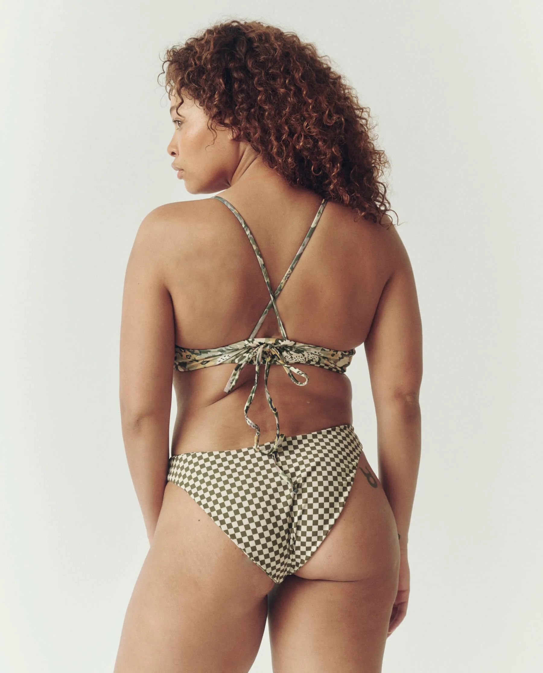 The Reversible Cheeky Brief. -- Seaglass Heirloom Floral and Light Army Check