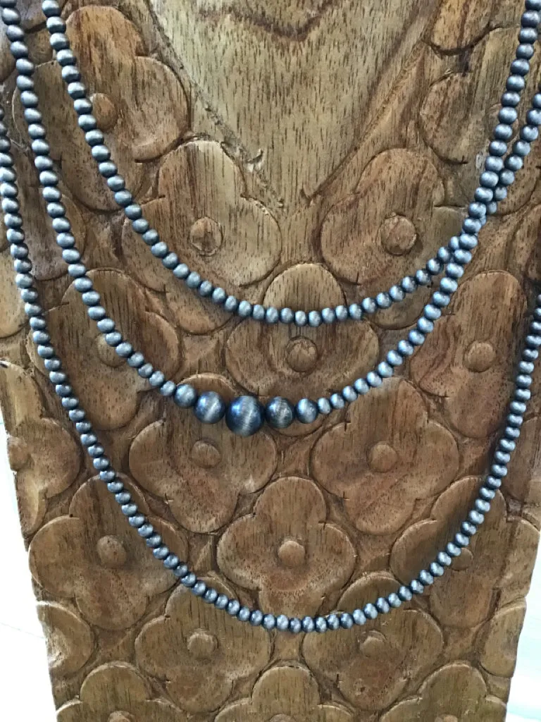 Triple Navajo Style Pearl Necklace