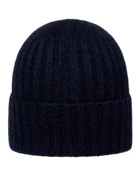 Unisex Chunky Ribbed Cashmere Hat Navy Blue Melange