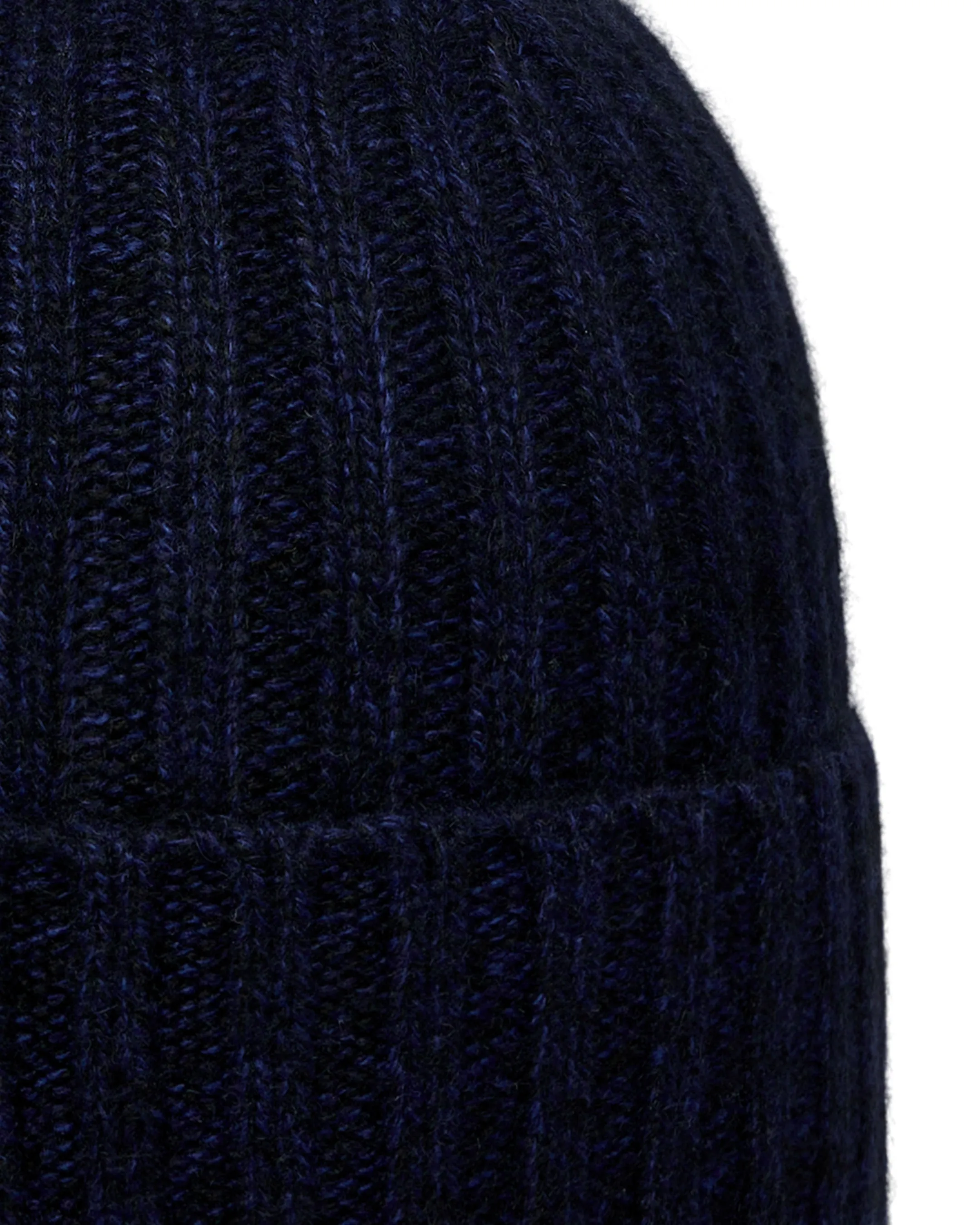 Unisex Chunky Ribbed Cashmere Hat Navy Blue Melange