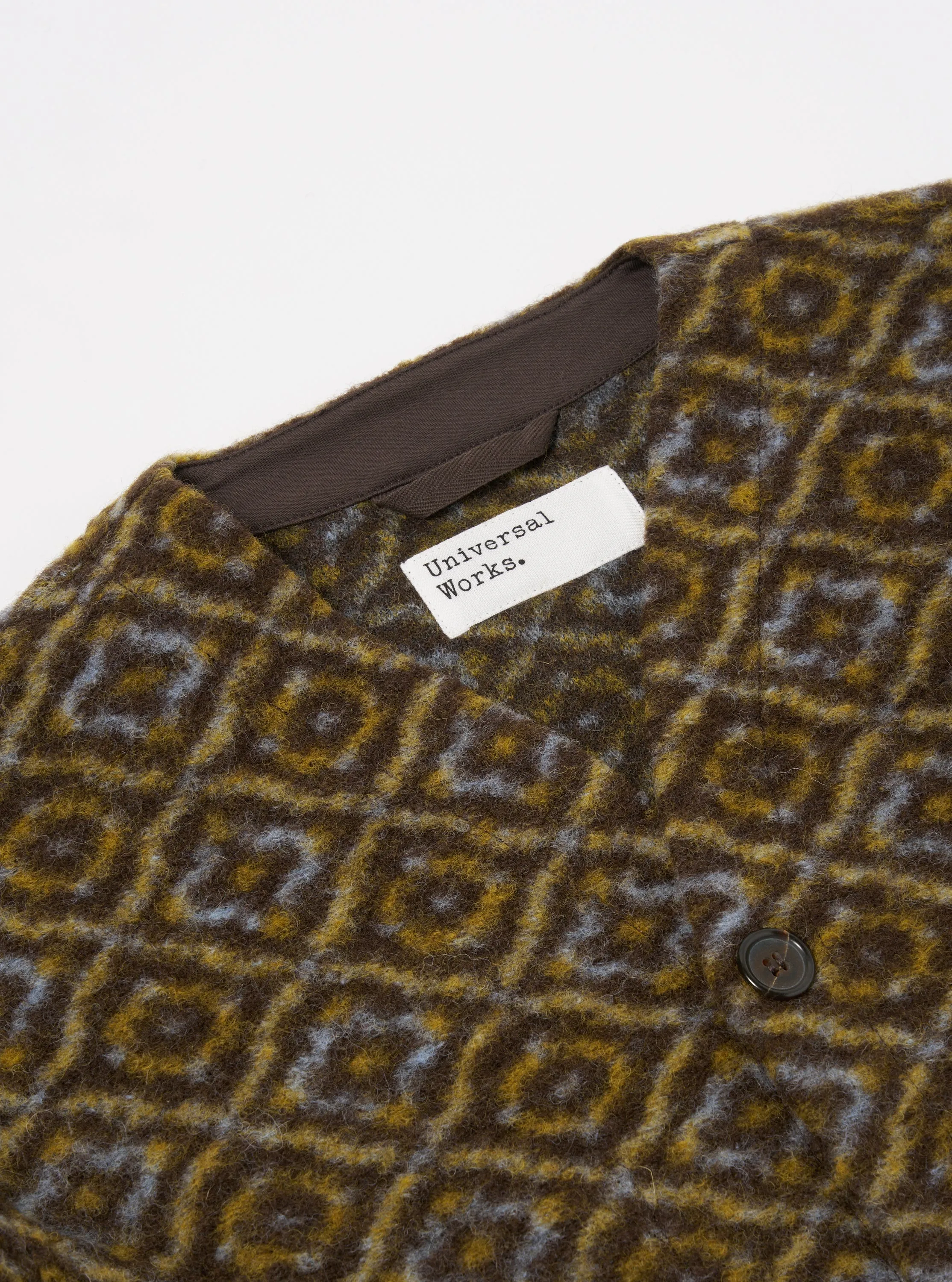 Universal Works Cardigan in Brown Geometric Fleece