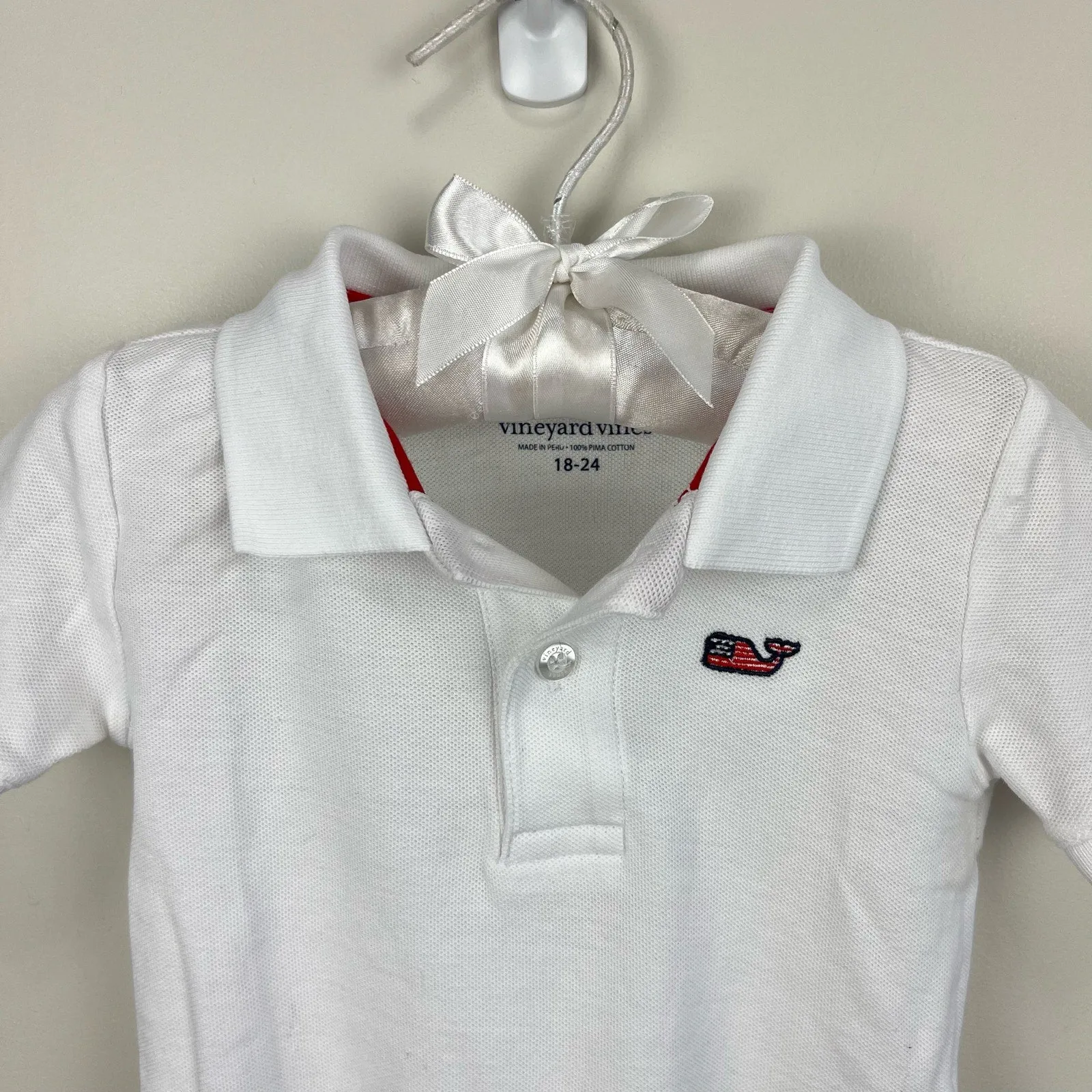 Vineyard Vines White Flag Whale Polo Onesie 18-24 Months