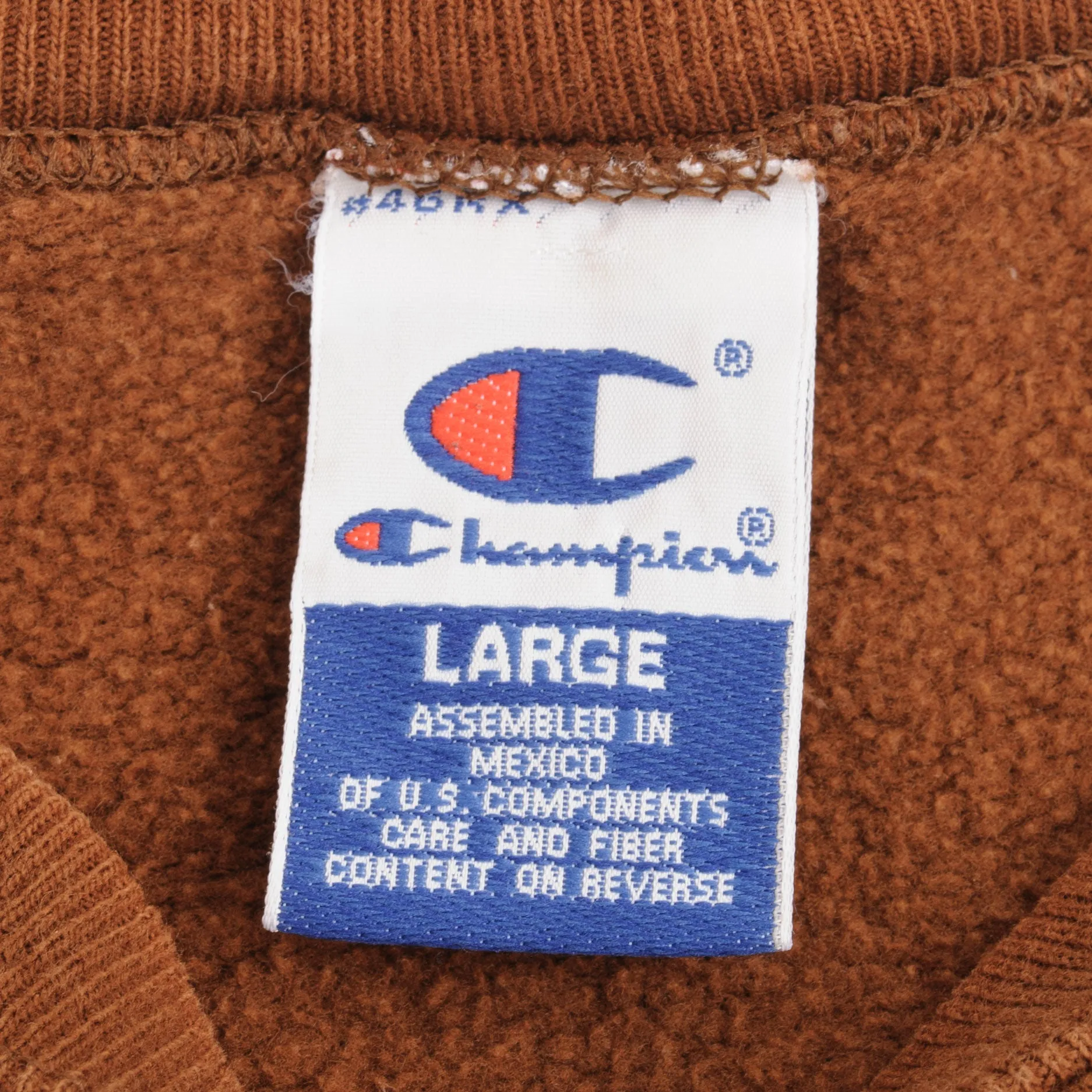 VINTAGE CHAMPION EMBROIDERED SPELLOUT BROWN SWEATSHIRT 1990S SIZE LARGE