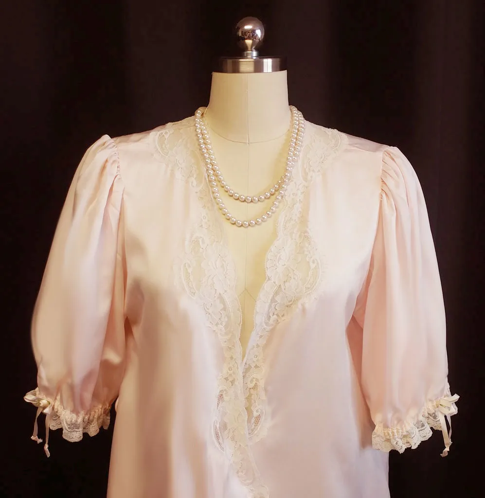 *VINTAGE CHRISTIAN DIOR FROM SAKS FIFTH AVENUE SATINY DRESSING GOWN PEIGNOIR IN PALE PINK