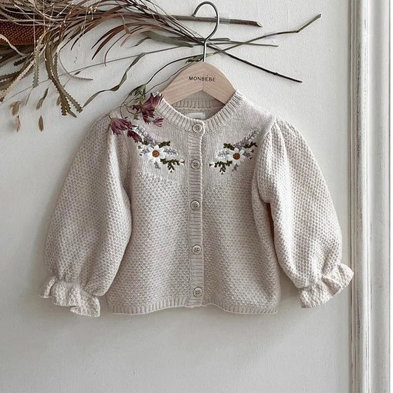 Vintage Floral Sleeve Knit Cardigan