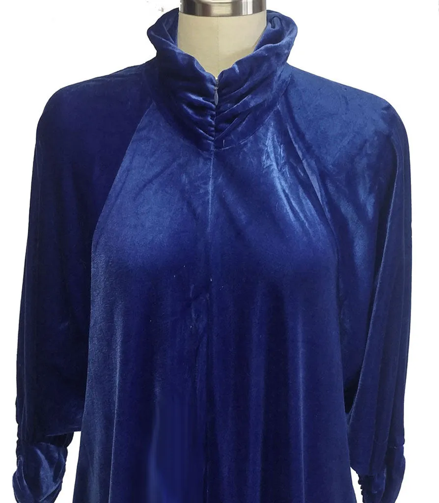 *VINTAGE KEYLOUN LUXURIOUS PANNE VELVET RUCHED DRESSING GOWN IN A FABULOUS SHADE OF MIDNIGHT SAPPHIRE