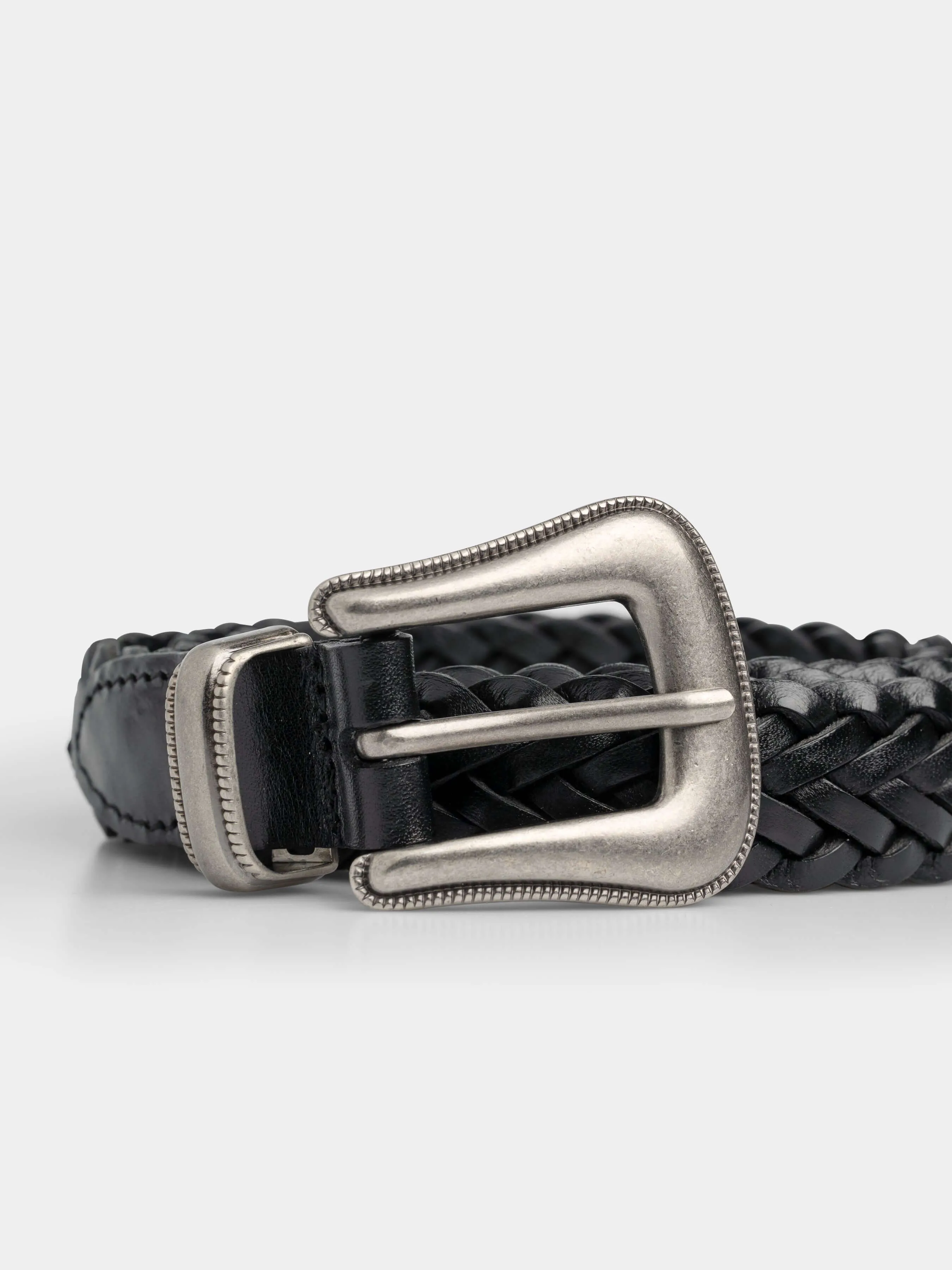 Weave Leather Belt - Plain Ranch Buckle