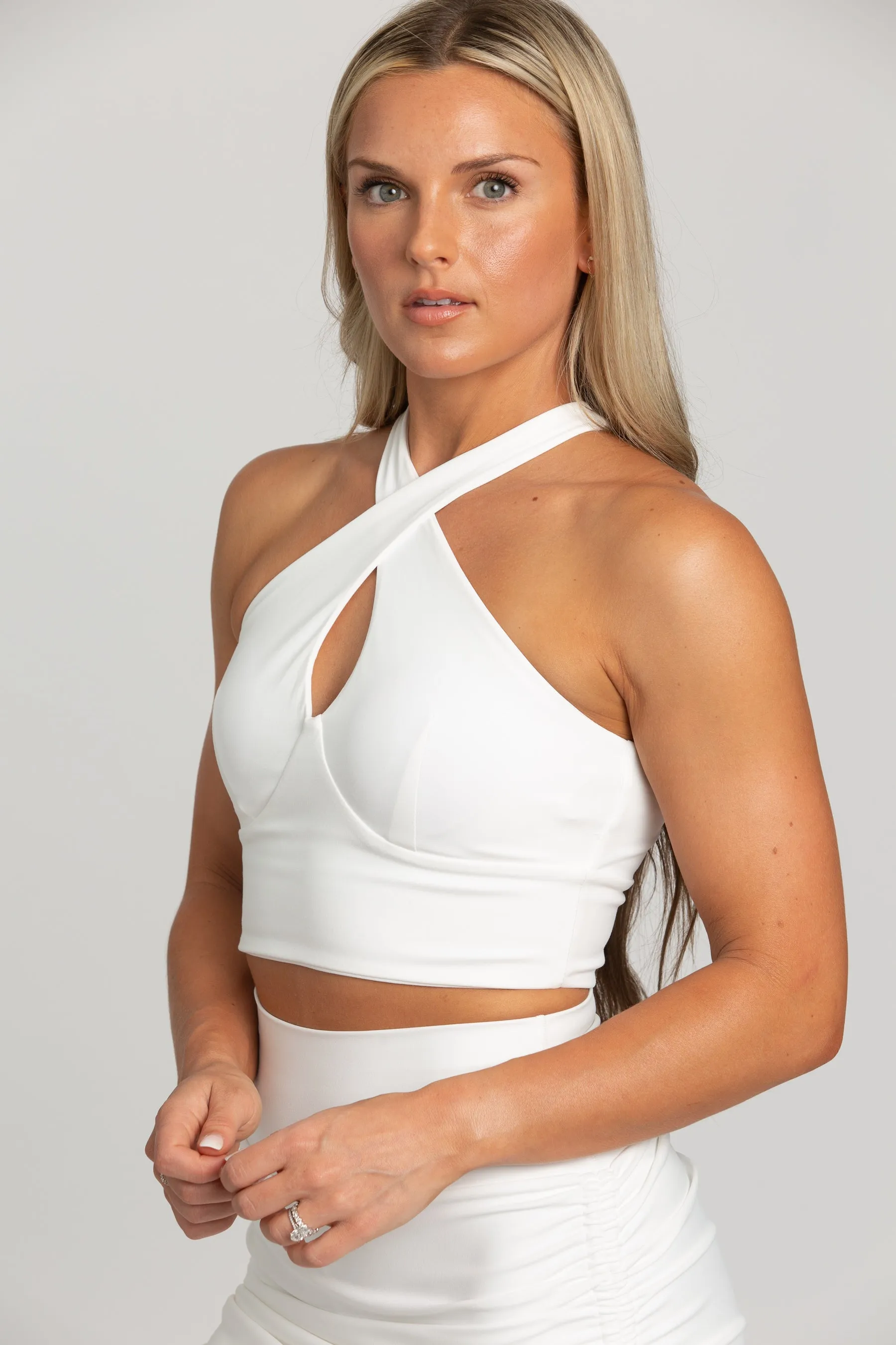 White Cross Over Yoga Top