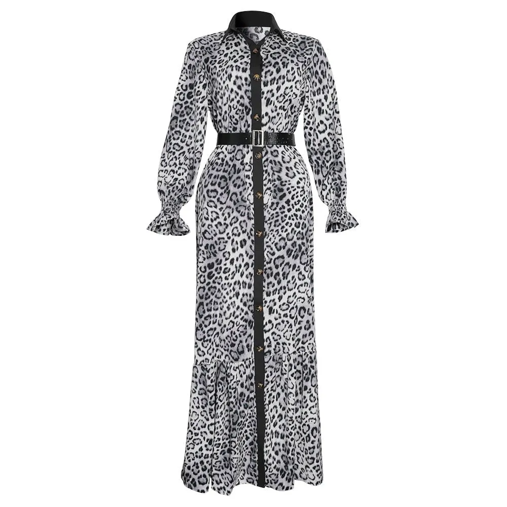 Wild Safari Chic: Plus Size African Print Leopard Maxi Dress with Fashion Abaya