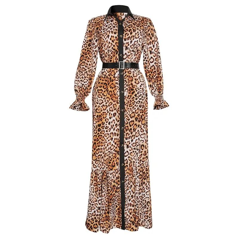 Wild Safari Chic: Plus Size African Print Leopard Maxi Dress with Fashion Abaya