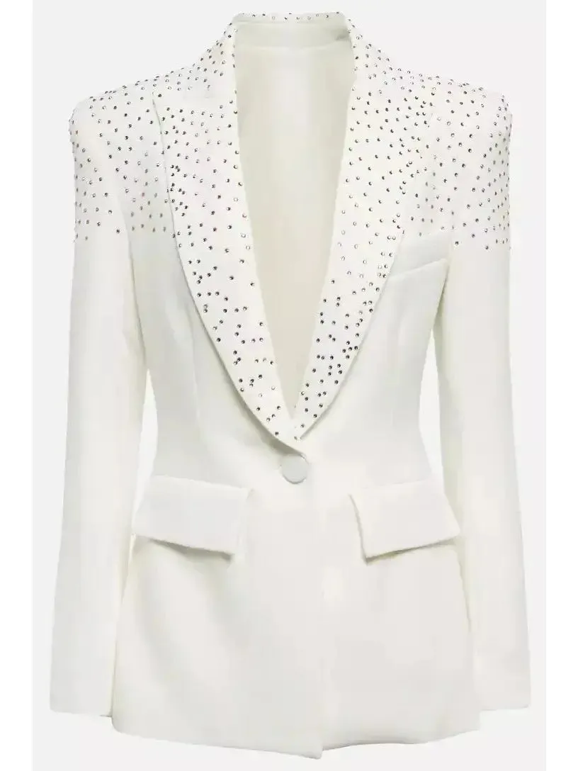 Women’s Crystal-Embellished Jacket and Skirt Set, White