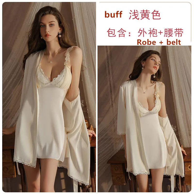 Women's Sling Pajamas Nightgowns Sleeping Skirt Robe Set