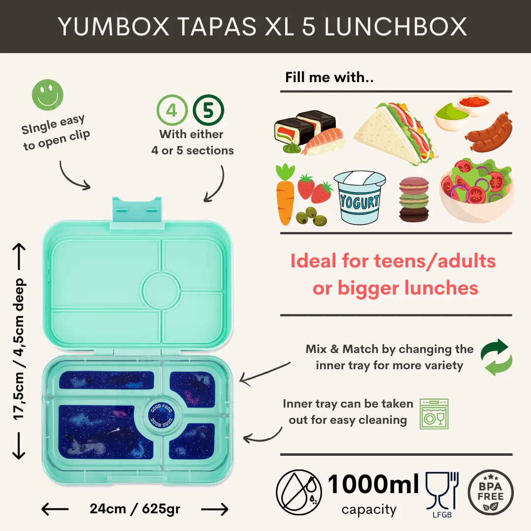 Yumbox Tapas 5 Compartment Bali Aqua Lunchbox with Clear Tray